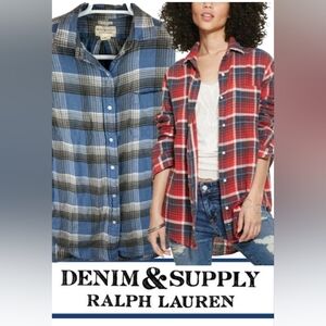 Denim & Supply Ralph Lauren 'RL Boyfriend' Blue Cotton Plaid Shirt - XS
